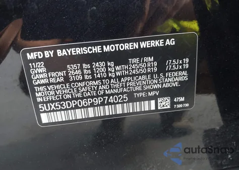 2023 BMW X3 xDrive30I z USA, uszkodzony, nr VIN 5UX53DP06P9P74025